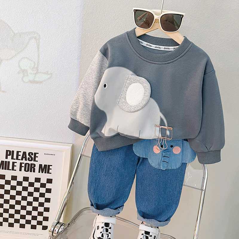 Clothing Sets Spring Autumn Fashion Baby Boys Cotton Clothing Set Cartoon Elephant Long Sleeve Sweatshirt Pants 2Pcs Suit For Kids 0-4 Years