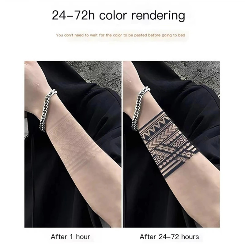 Geometric Totem Ring Herbal Juice Tattoo Sticker Waterproof Semi anent Arm Durable Art Male False Tattoo Sticker Artificial Tattoo 240705