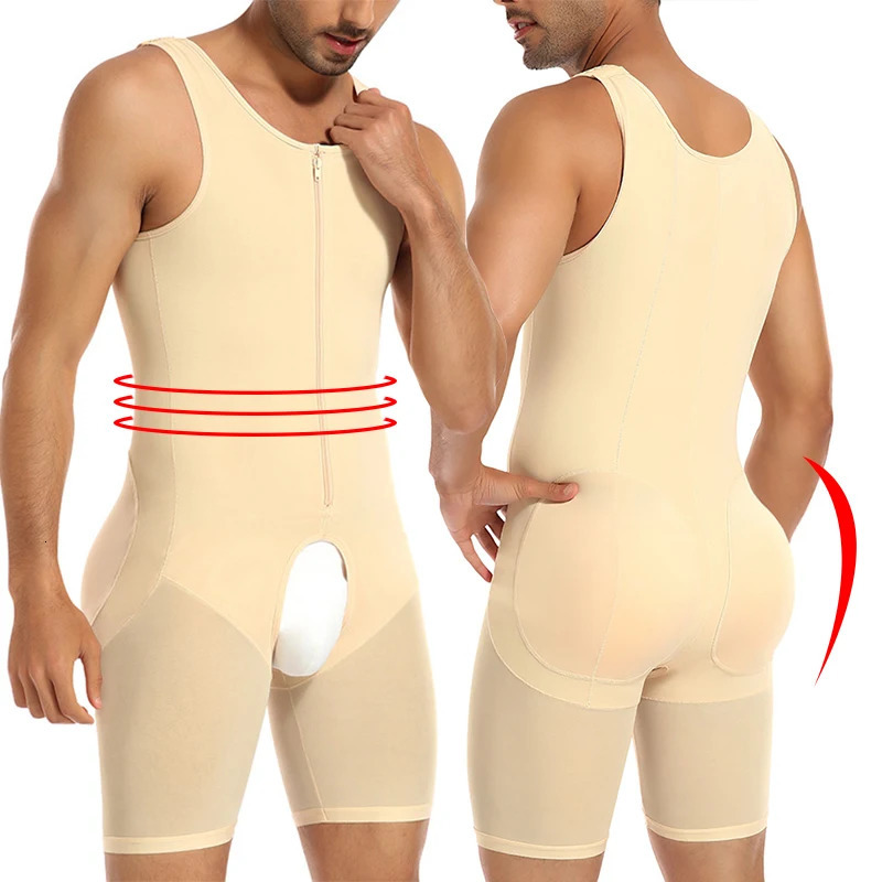 Upgraded Mens Shapewear Bodysuit Padded Butt Lifter Full Body Shaper Compression Underwear Slimming Suit Waist Trainer Corset 240703