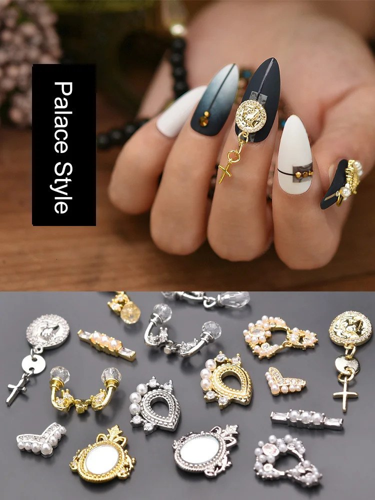 4 pieces of nail art zircon jewelry metal pearl chains Baroque style nail diamond decorations royal court style nail decorations 240705