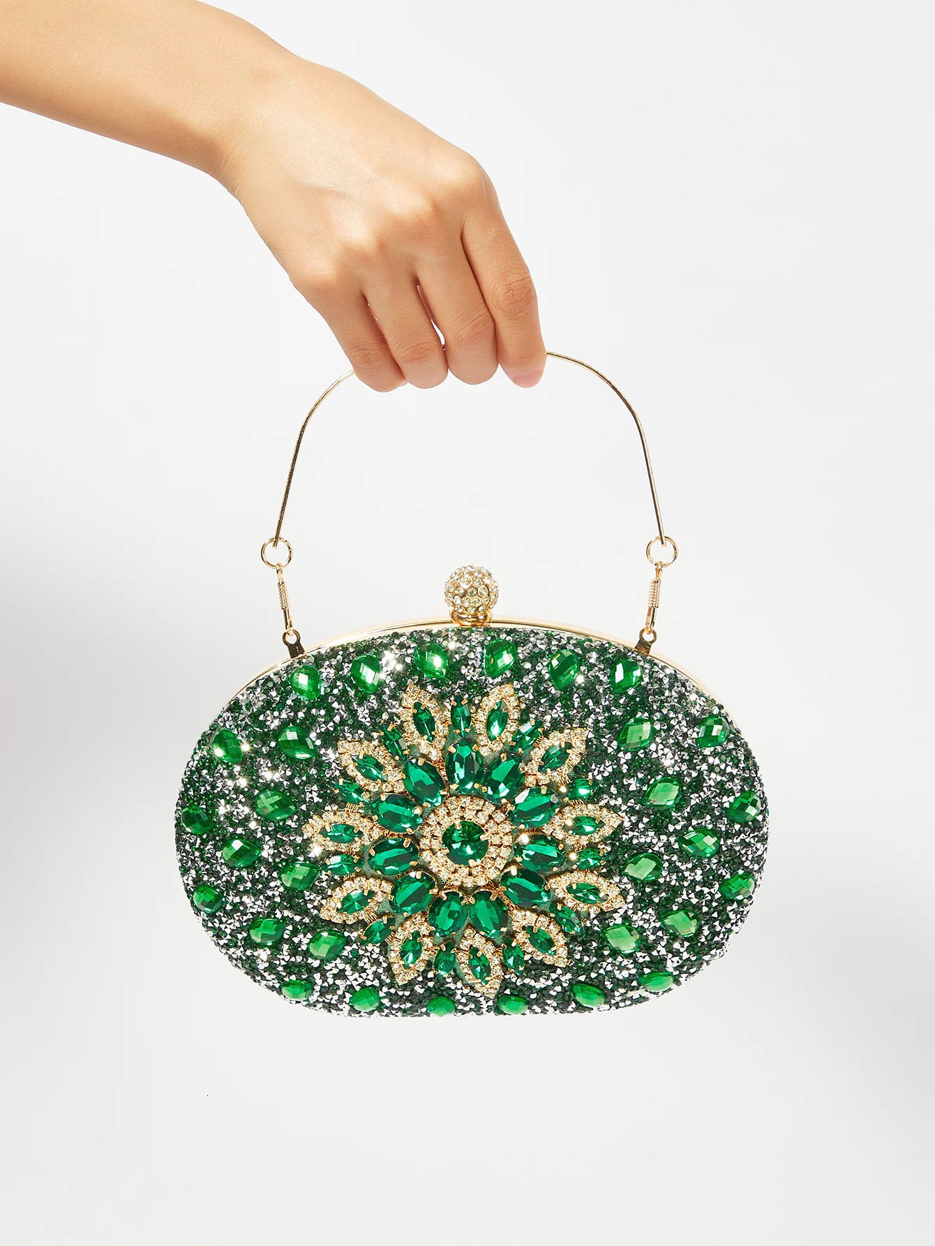 Gorgeous and shiny mini diamond inlaid Rhinestone floral handheld wedding and party dinner bag 240704