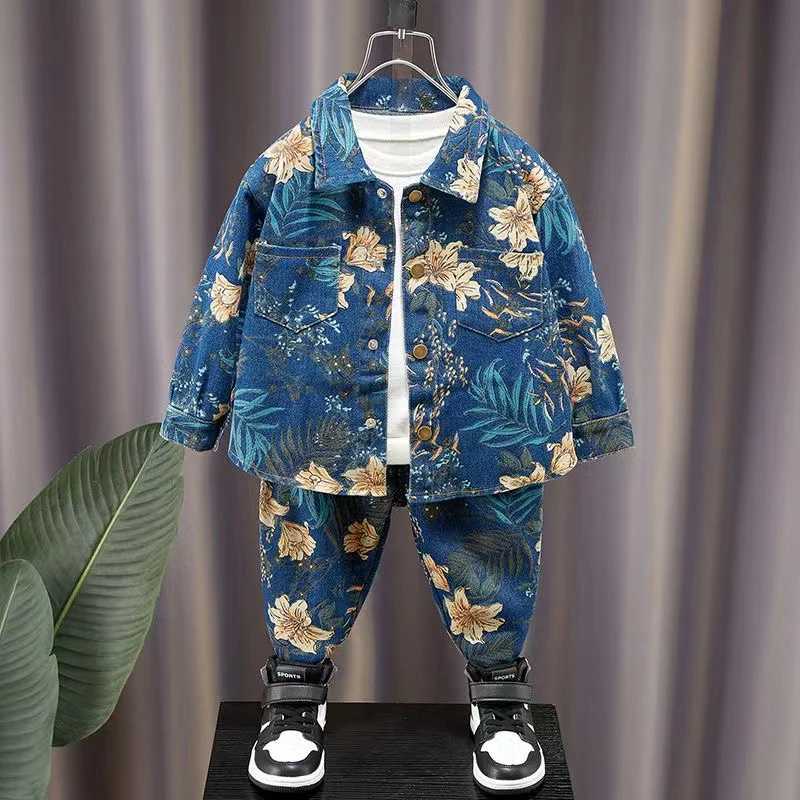 Clothing Sets Korean Suit For Boys SetsDenim Jacket+Denim Pant Autumn Two Piece Set Boys Top Clothes Set 2024 New