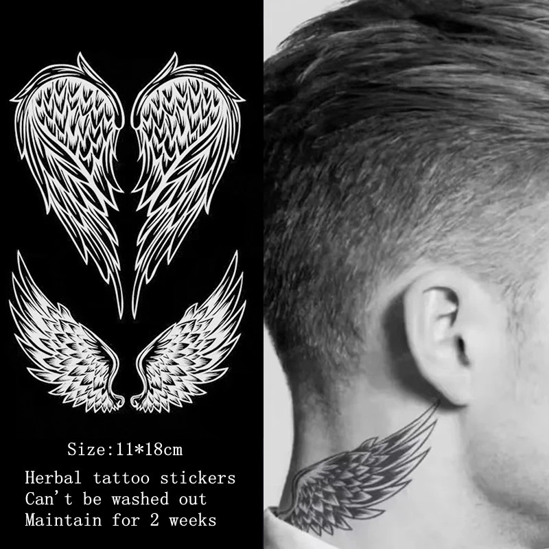 Neck Wing Herbal Juice Tattoo Sticker Semi anent Large Image Waterproof and Durable False Tattoo Art Cool Male and Female Tattoos 240705