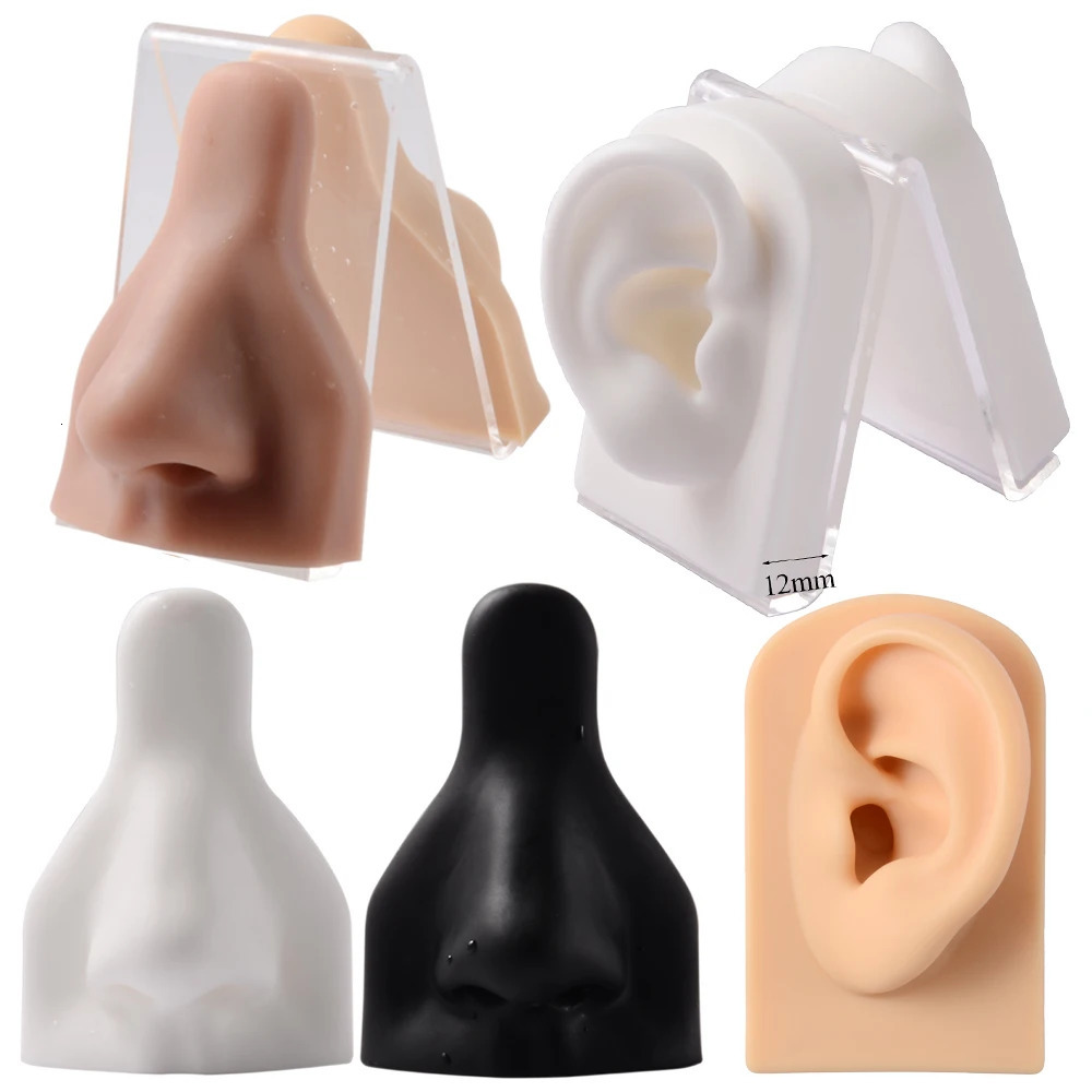 1 selling soft square silicone earring model tattoo practice perforation tool nose model earring display stand kit 240705