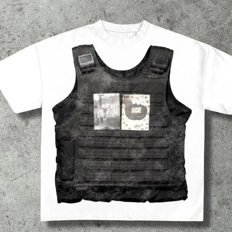 Street clothing pure cotton oversized pattern printed men T-shirt round neck retro loose Y2k Harajuku couple short sleeved 240626