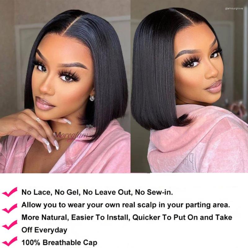 Part Wig V Human Hair Straight Short Bob 10-16Inch Brazilian Wigs For Women 180% Density Remy Non Lace