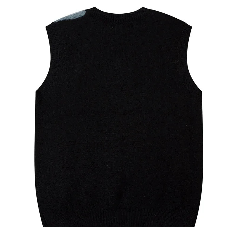 Autumn Winter Sweater Vest Men Plush Patchwork Loose Sleeveless V-neck Sweaters Vest Harajuku Oversize Couple Knitwear Pullover 240704