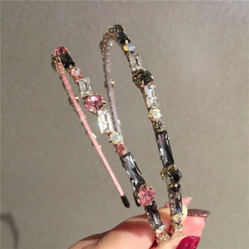 Headbands Thin Gorgeous Rhinestone Headband Jewelry Crown For Women Baroque High-end Shiny Square Crystal Headwear Bridals Hair Band Gifts