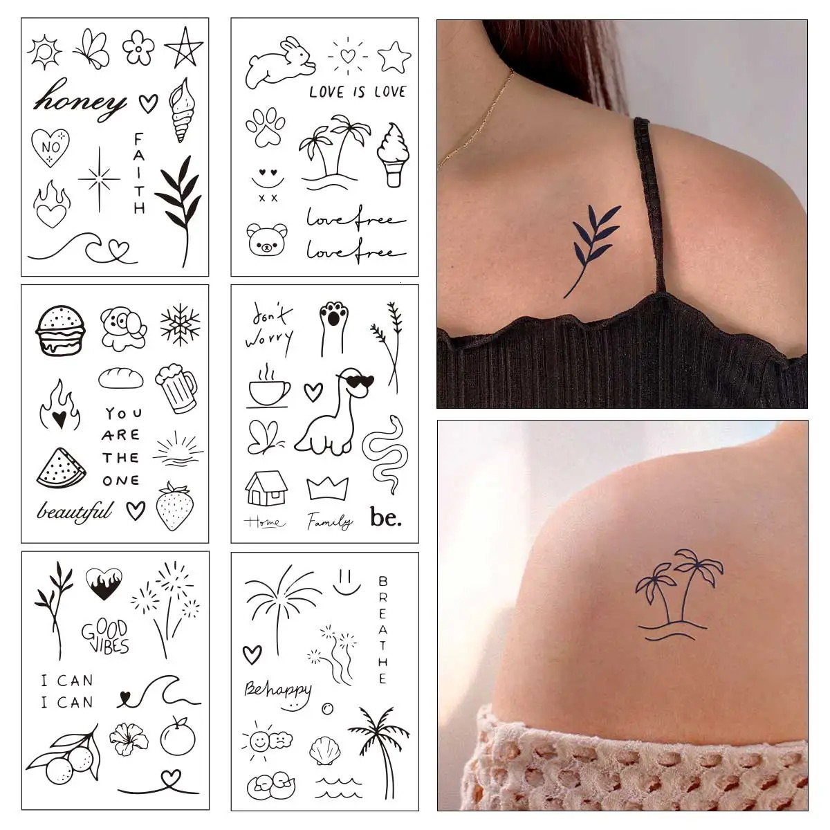 6 pieces of love butterfly animal pattern stickers girl cartoon tattoos semi anent waterproof tattoo stickers party accessories 240705