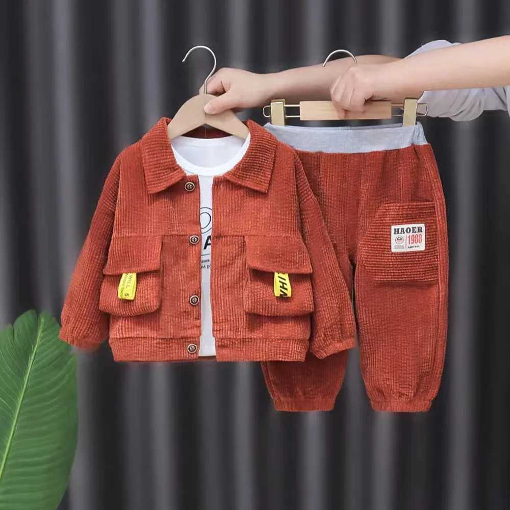 Clothing Sets Spring and Autumn Childrens Three Piece Suit New Corduroy Lapel Single Breasted Leisure Childrens Long Sleeve Coat Wholesale