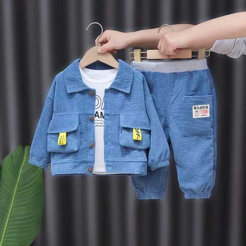 Clothing Sets Spring and Autumn Childrens Three Piece Suit New Corduroy Lapel Single Breasted Leisure Childrens Long Sleeve Coat Wholesale