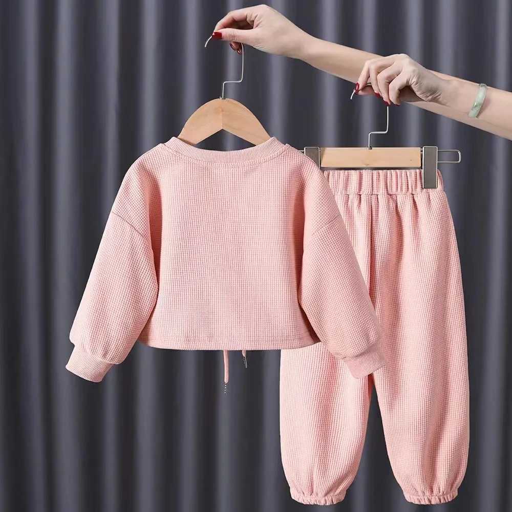 Clothing Sets Childrens Top and Bottom Clothes set 2-piece Spring and Autumn Suit Simple Casual Long-sleeved Top + Ankle Strap Loose Pants