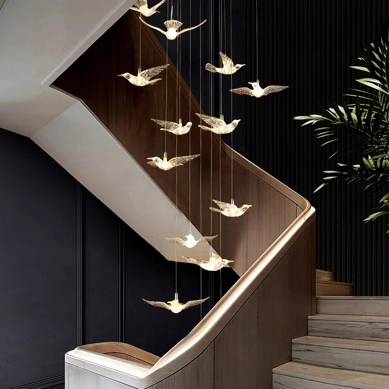 FULOC led chandelier for staircase luxury living room hanging lighting fixture hallway long spiral acrylic lamps