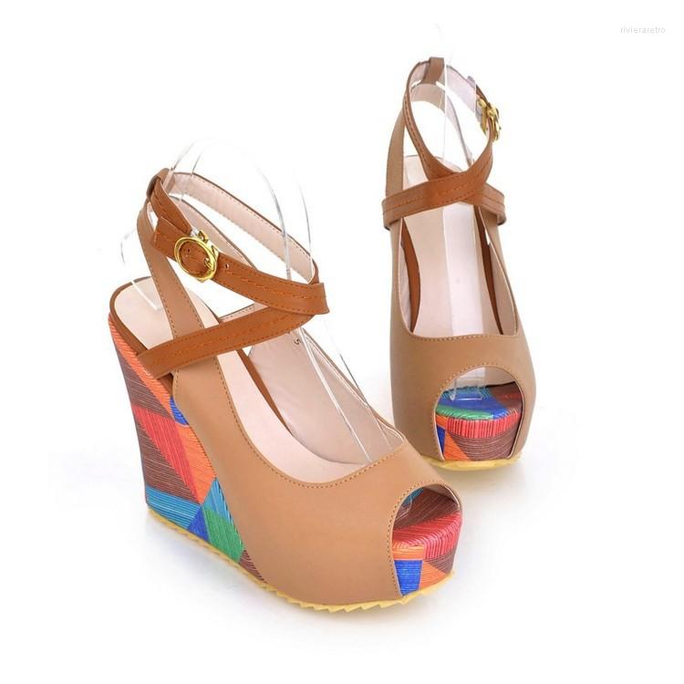 Sandals Foreign Trade Women's Shoes Fish Mouth Wedge Waterproof Table Size Code Color Matching Pattern Cross-border E-commerce For Comfort