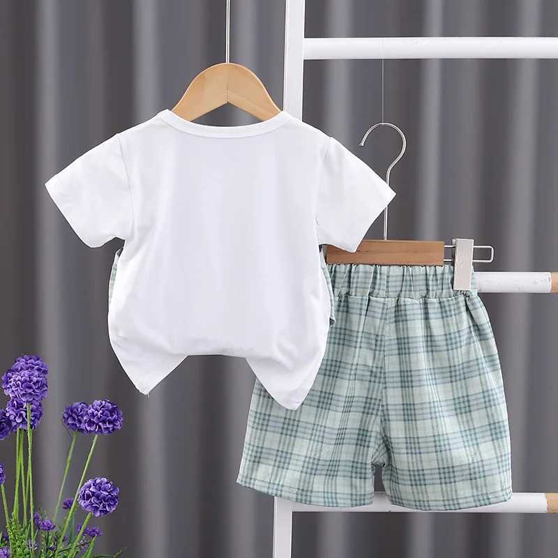 Clothing Sets 2023 Summer Baby Boys Cotton T-Shirt Plaid Shorts Pants Wedding Party 2PCS Clothing Set Toddler Kids Gentleman Suit for 1-5Years