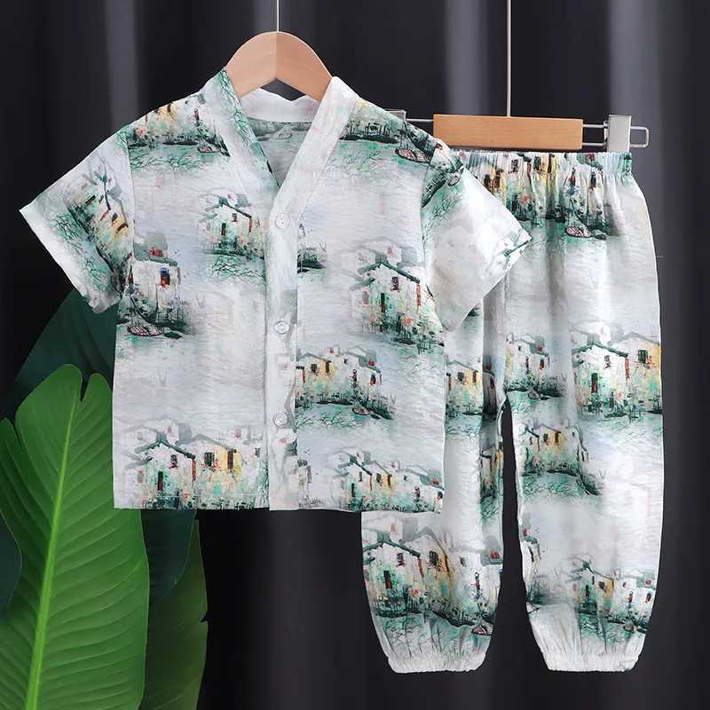 Clothing Sets Childrens Suit Cotton Silk Pajamas Thin Style Cotton Silk Air-conditioning Clothes Childrens Clothing Outer Wear Casual