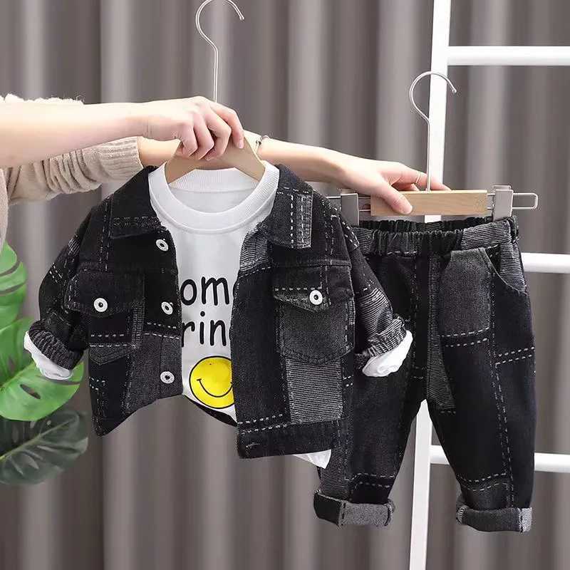 Clothing Sets Boys Denim Suit Spring and autumn New Children Fashion Foreign Style Coat Boy Handsome Fried Street Suit Boys Three Piece Set