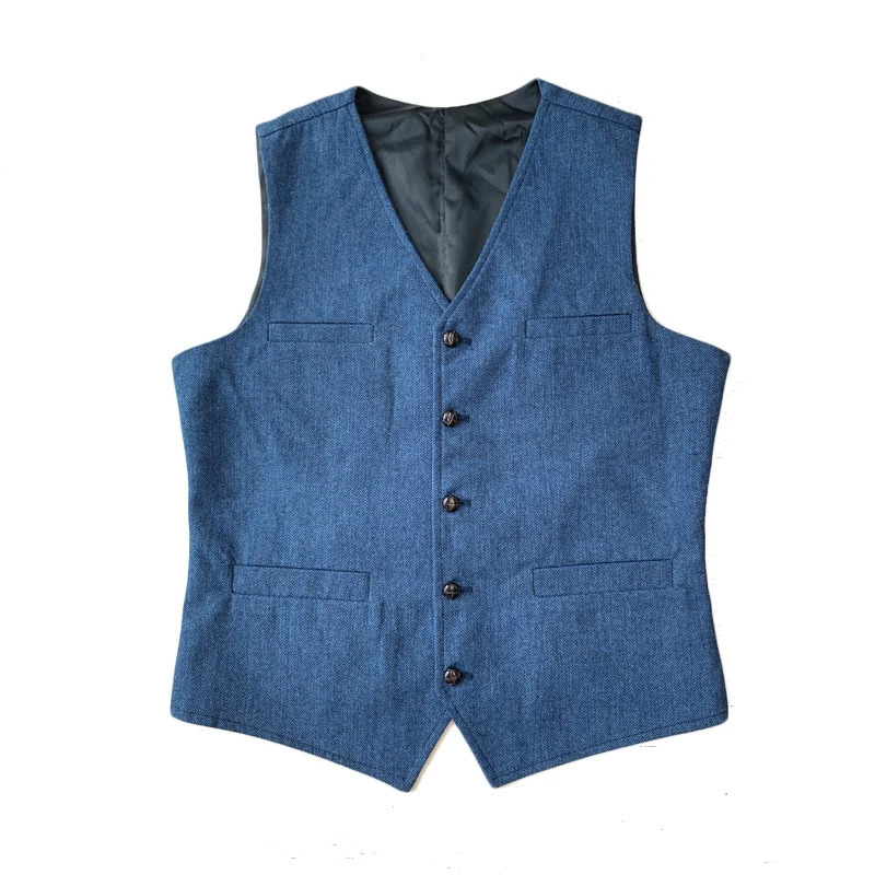 Mens Suit Vest Blue Single Breasted Woolen Blended Mens Vest Denim Jeans Waistcoat Jacket Slim Fit Casual Formal Business 240704