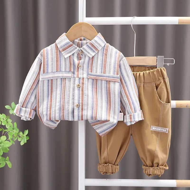 Clothing Sets Spring Autumn Boys Clothing Sets Baby Cotton Striped Plaid Shirts + Pants 2Pcs Suit For Kids Clothes Children Casual Outfits