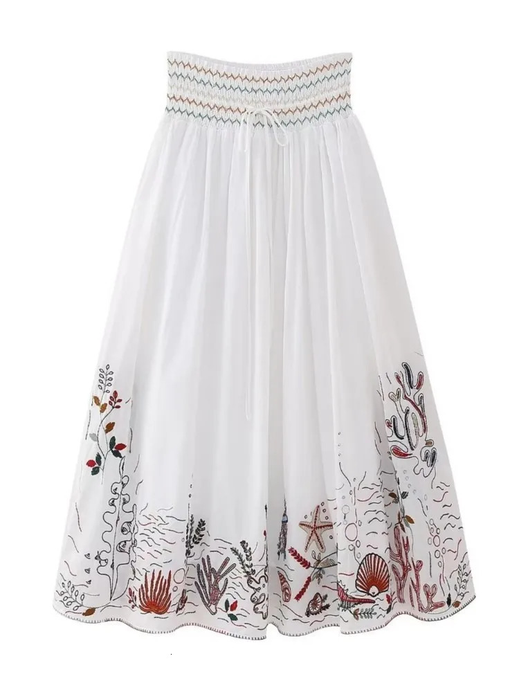 Bazaleas Store Traf womens Top Skirt 2 Pieces Sets Embroidery Set Suit Official Clothing 240704