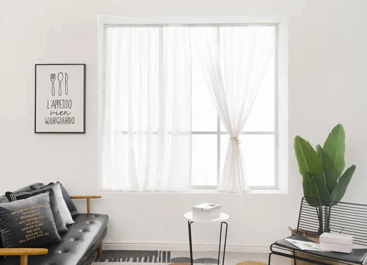 Punch-Free Semi Sheer Curtains Solid White Chiffon Curtains Self-Adhesive Weave Textured Privacy Translucent Drape for Door Window Decor 240705