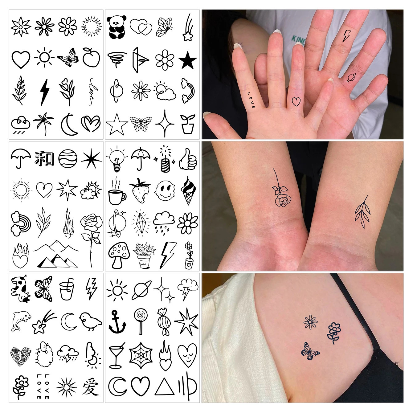 6 pieces of retro finger wrist female tattoo stickers with geometric patterns fashionable party semi anent tattoo stickers 240705