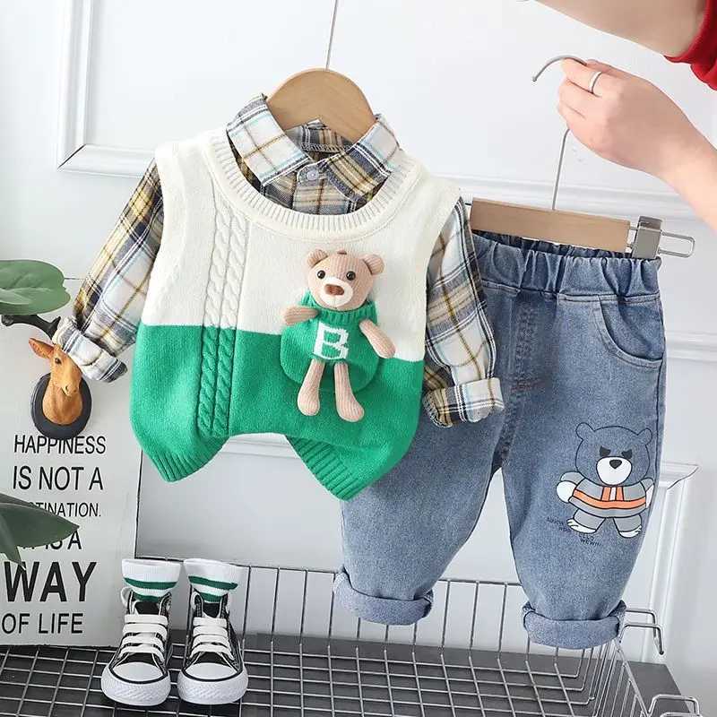 Clothing Sets Spring and Autumn Baby Boys Clothing Set New Childrens Sweater Vest Shirt Pants 3-piece Set Kids Outfits 6M 2T 3T 4T 5T