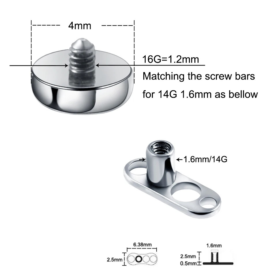 1 piece of tattoo skin anchor top micro skin head surface perforation CZ gemstone skin diver skin anchor body perforation jewelry 240705