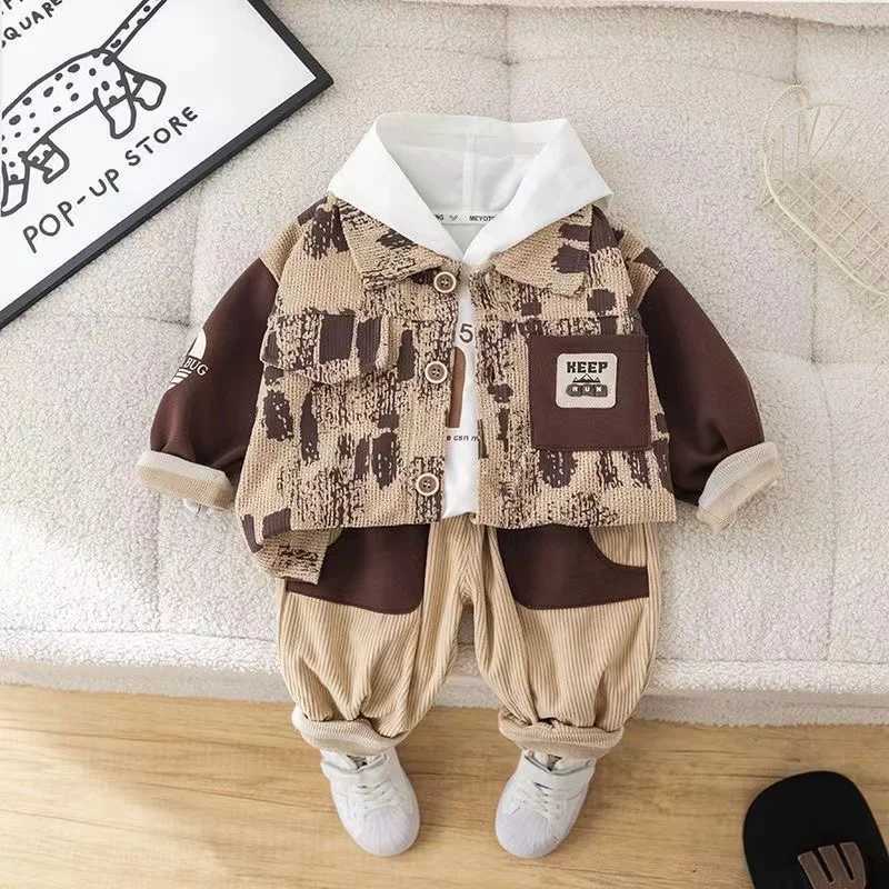 Clothing Sets Childrens Clothing Boys Spring and Autumn Set 2024 New Childrens Fashionable Three piece Set Baby Long Sleeve Fashion
