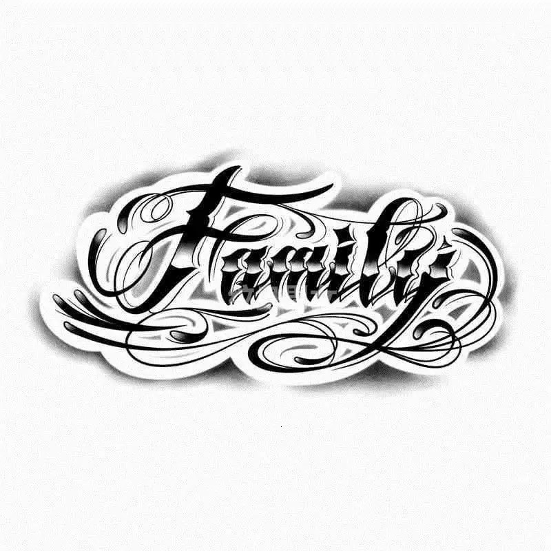 Family Letter Tattoo Sticker Womens Arm Temporary Tattoo Punk Art Artificial Tattoo Waterproof Tattoo 240705