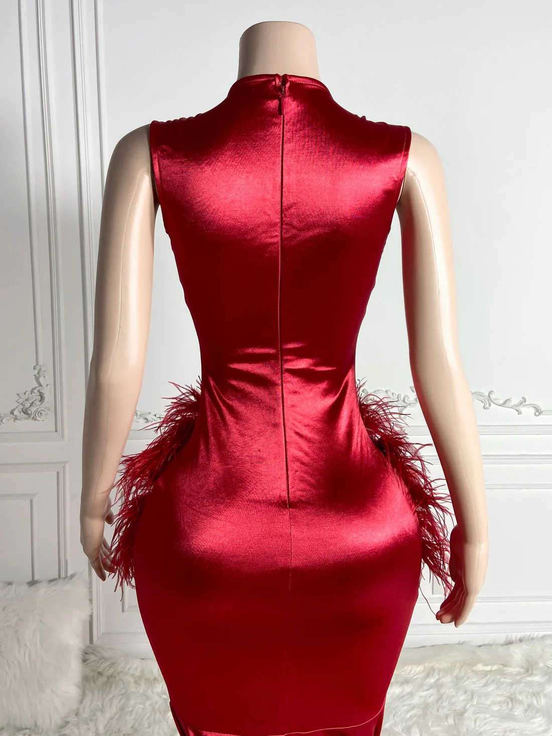 Burgundy Sheer Feather Women Long Prom Dresses For Black Girls Luxury Mermaid Diamond African American Prom Gowns Evening Gala Party Dresses