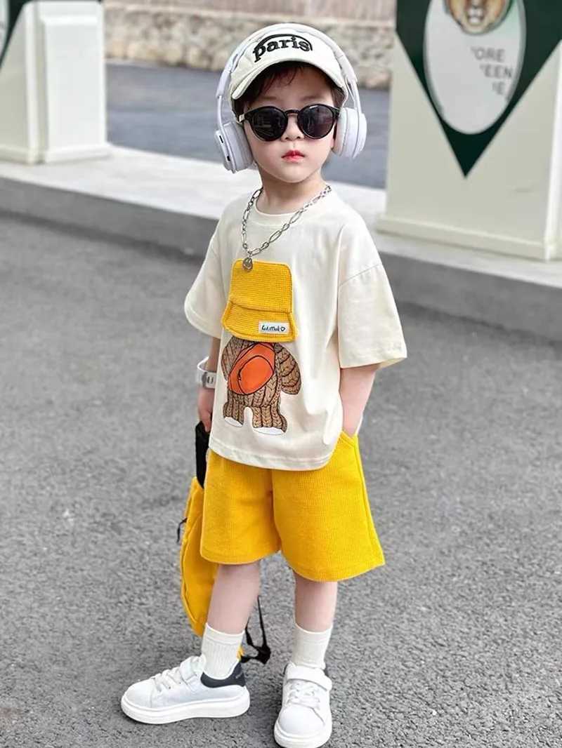 Clothing Sets 2024 Boys and Girls Summer Set New Childrens Cartoon Short Sleeve Cotton T-shirt Shorts 2-Piece Set For Boys Loose Casual Set