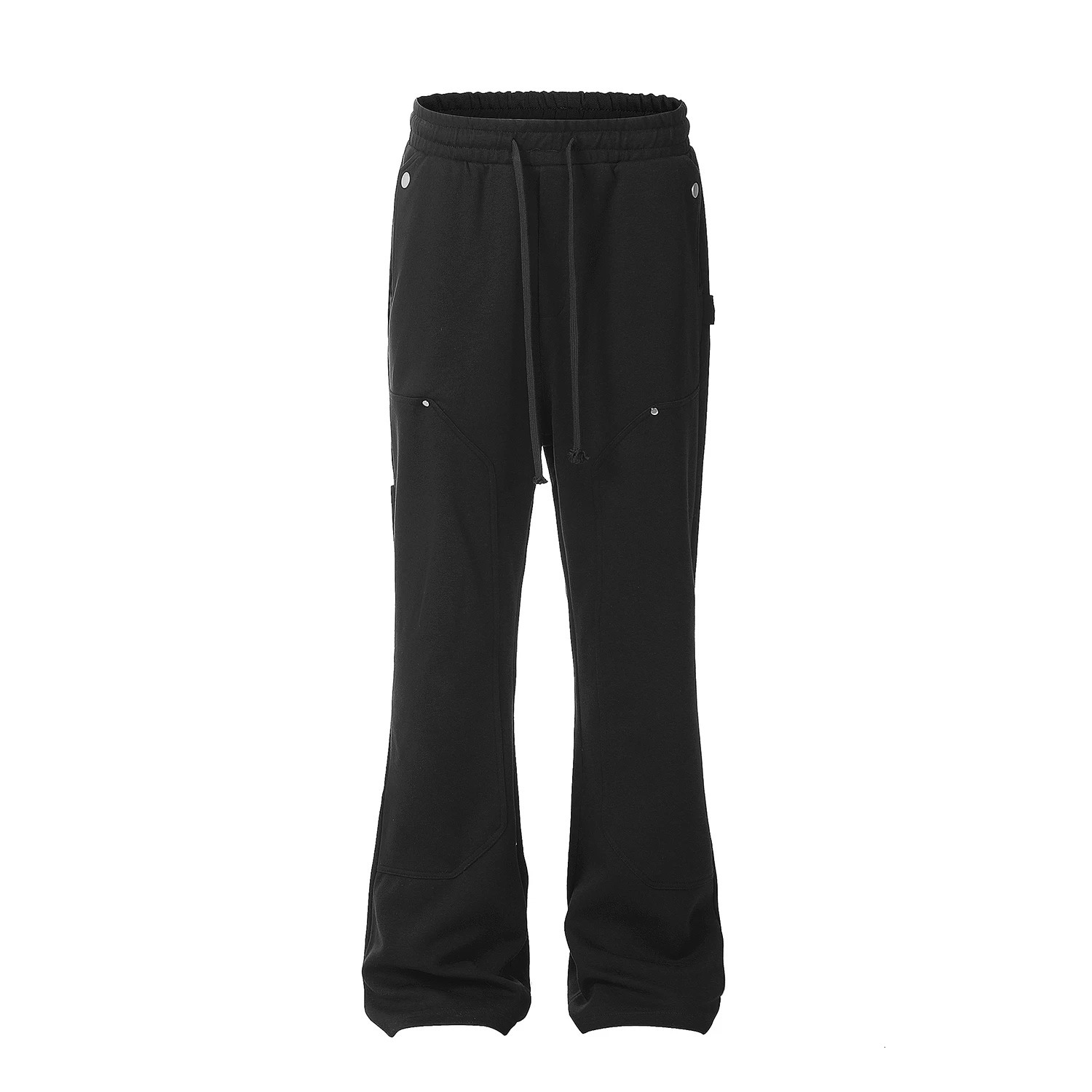 American Streetwear Gray Flared Sweatpant Men Double Knee Patch Micro Flare Overalls Harajuku Casual Patchwork Sweat Pants Black 240701