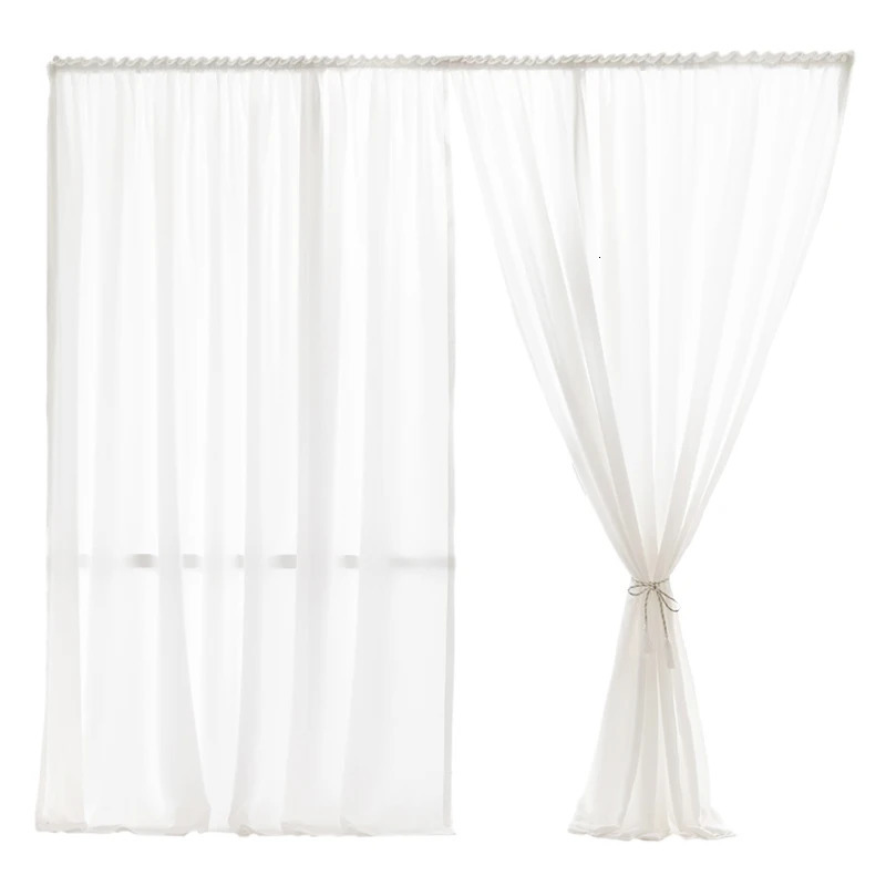 Punch-Free Semi Sheer Curtains Solid White Chiffon Curtains Self-Adhesive Weave Textured Privacy Translucent Drape for Door Window Decor 240705