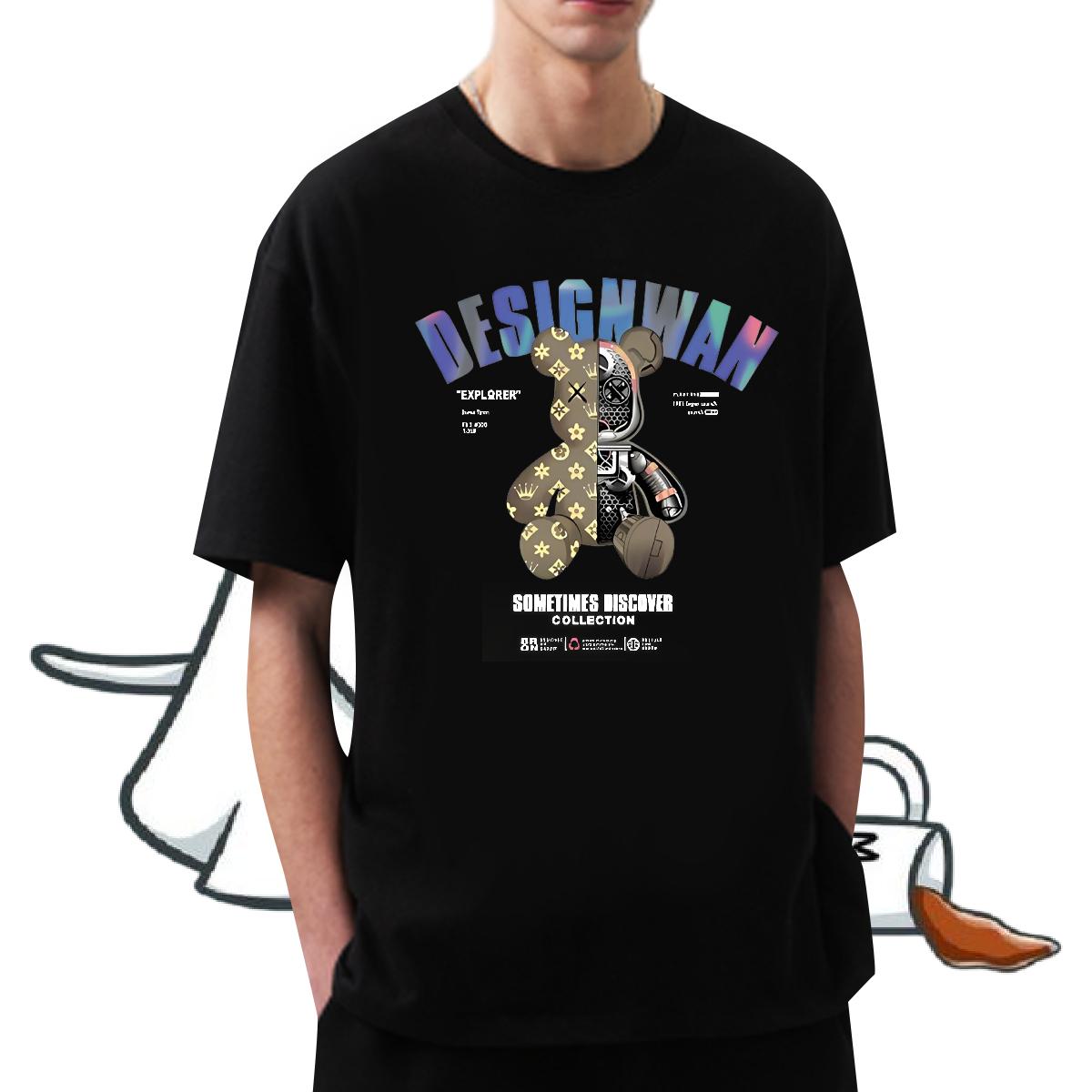 Loose Fit Men Tshirts Breathable Short Sleeve Anime Printing Street Man T Shirts Floral Print Brand Polos