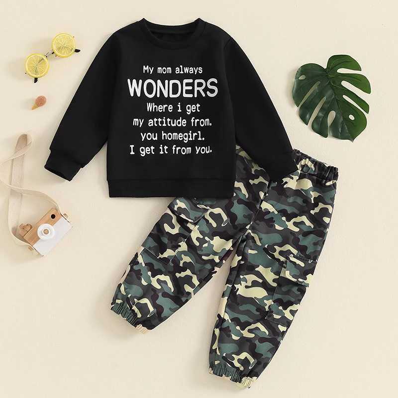 Clothing Sets 1-5Y Kids Boys Autumn 2 Piece Sets Letter Print Long Sleeve Sweatshirt Tops Camouflage Cargo Pants Outfits Toddler Clothes R240708