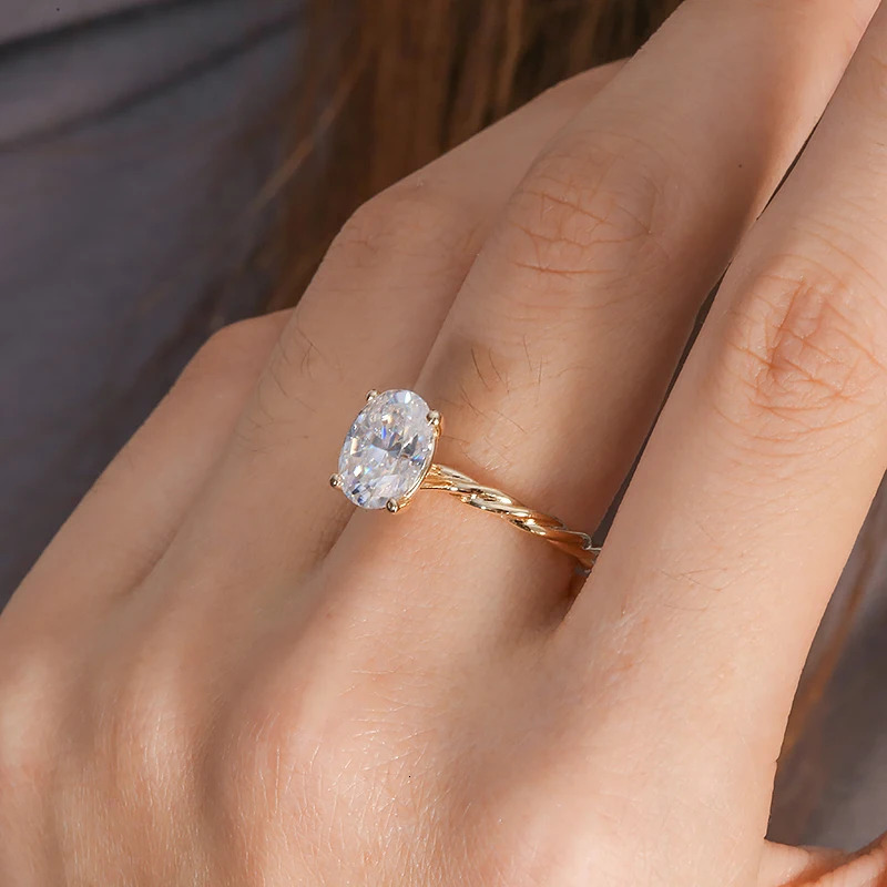 3.0carat 8X11mm EF Color VS Oval Cut CVD HPHT Diamond Ring IGI Lab Grown Diamond Engagement Ring Twist Band Ring 14K Yellow Gold 240626