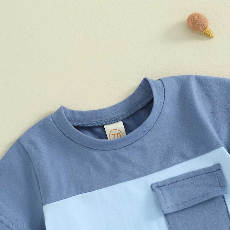 Clothing Sets Pudcoco 2Pcs Baby Boy Summer Outfits Short Sleeve Contrast Color T-Shirt + Pocket Shorts Set Toddler Clothes 0-3T R240708