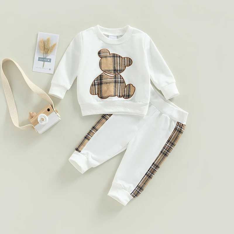 Clothing Sets 2022-09-27 Lioraitiin 0-24M Newborn Baby 2Pcs Fall Outfits Long Sleeve Plaid Bear Pattern Pullover Tops and Pants Set