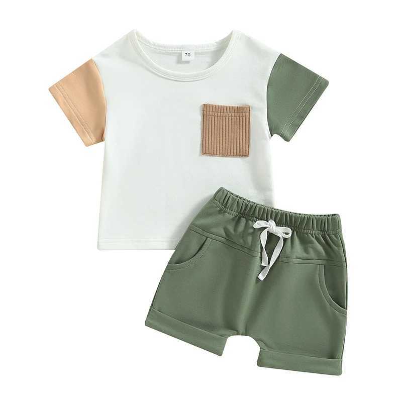 Clothing Sets 2023-04-06 Lioraitiin 0-3Years Toddler Baby Boy 2Pcs Summer Outfits Short Sleeve Contrast Color T-Shirt Pocket Shorts Set R240708