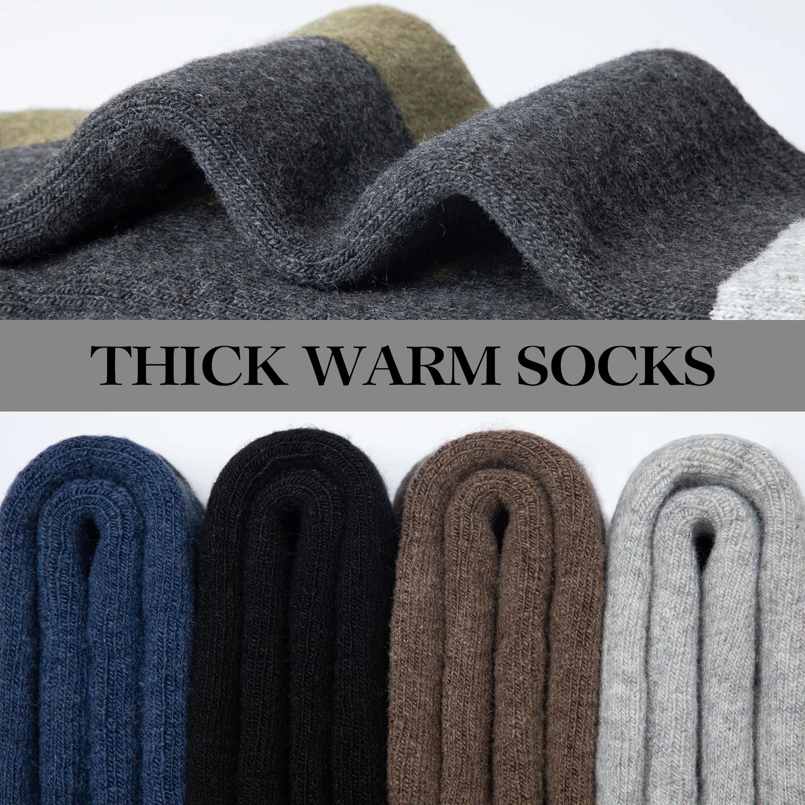 5 Pairs Mens Merino Wool Socks Wool Hiking Socks Soft Warm Winter Casual Crew Moisture-Wicking Socks for Indoors Outdoors 240703