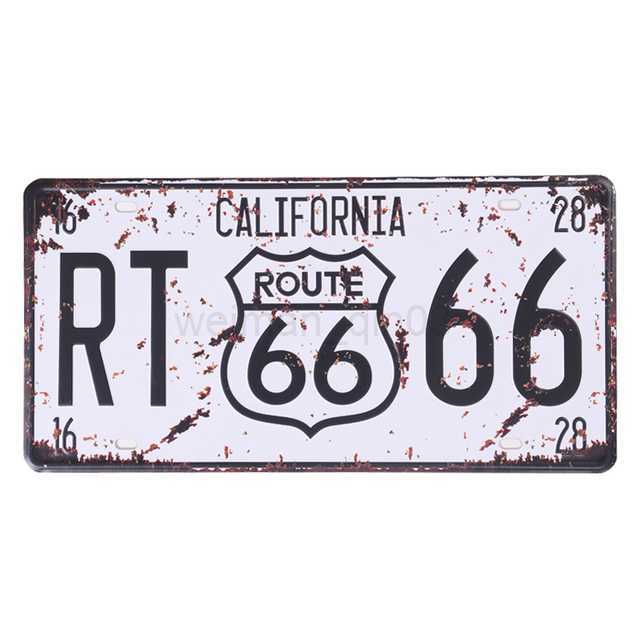 Route 66 Car Number License Metal Painting Sign Vintage France USA Brazil Mexico Plaque Tin Signs Retro Coffee Movie Route 66 Wall Decor for Bar Pub C