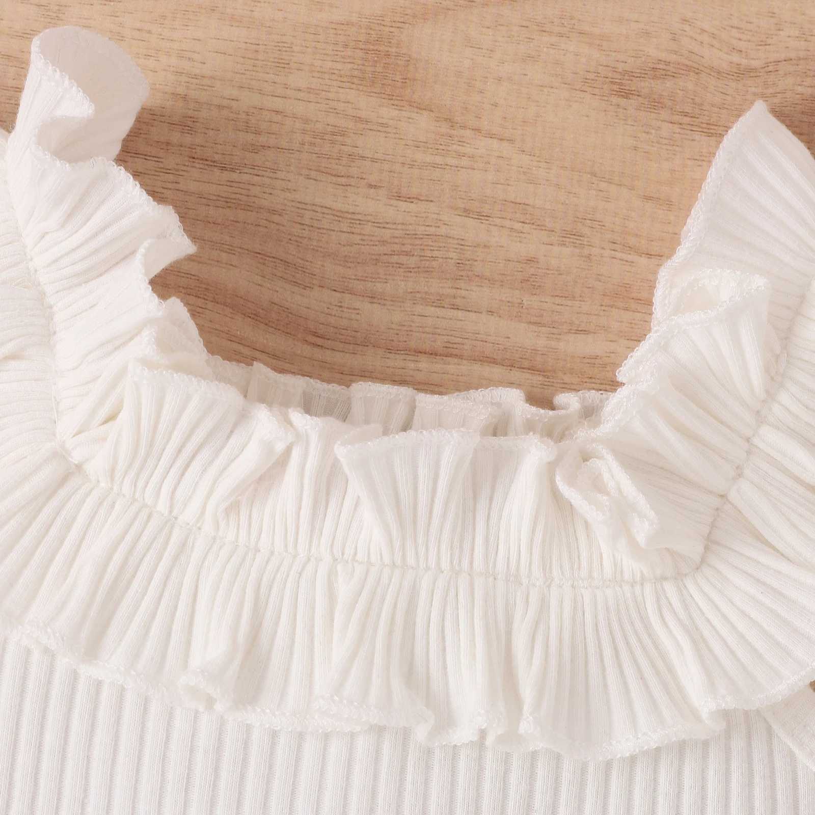 Clothing Sets Toddler Kids Baby Girls Summer Outfit Sets White Sleeveless Ruffle Ribbed Tops + Solid Color Shorts 2Pcs Set 6M-5T R240708