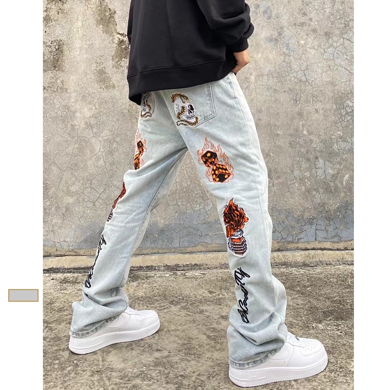 Hot Sale Patchwork Jeans Men New Skinny Jeans Fashion Biker Denim Overall Skinny Pants Casual Mens Clothes Back Embroidery