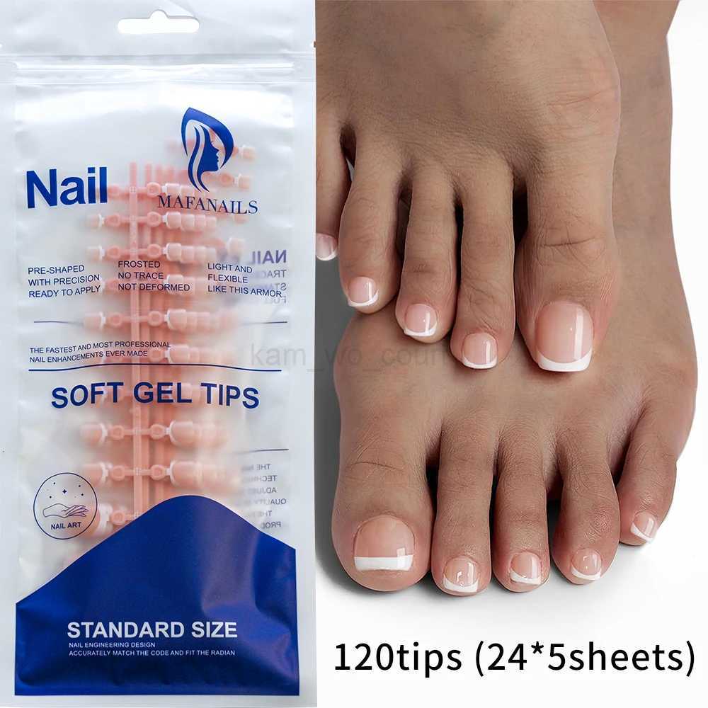 120Pcs Fake Toenails Nude Pink Short Square French Line False Toe Nails Detachable Press On Toenails Acrylic Soft ToeNails TipsM240708
