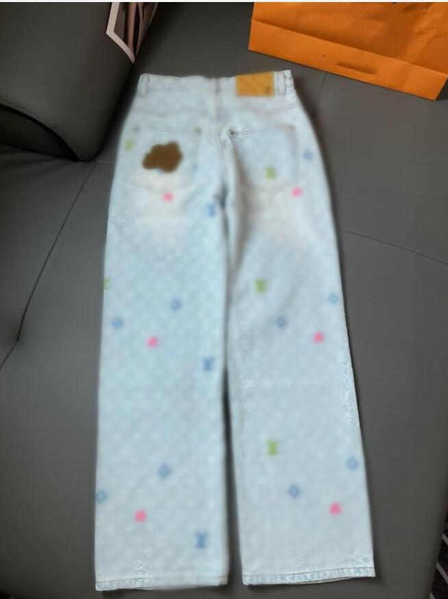 24ss New women Spring Casual pants designer jean pant paris Colorful letter embroidery jacquard fabric denim Free shipping