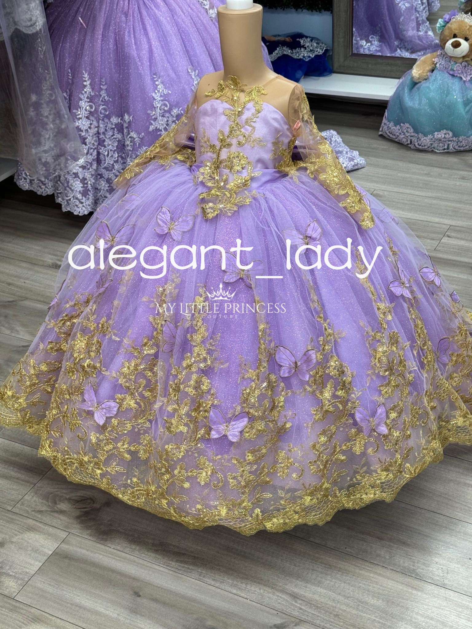 Lilac Lavender Princess Mini Quinceanera Dresses 3D Butterfly Big Bow Applique Toddler birthday Flower Girls Dress with Sleeve