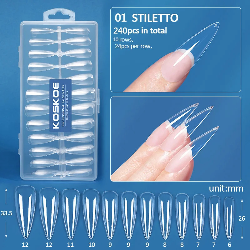 KOSKOE 240pcs/box pressed false nail coffin oval square semi matte full cover UV gel nail false tip capsule extension tool 240705