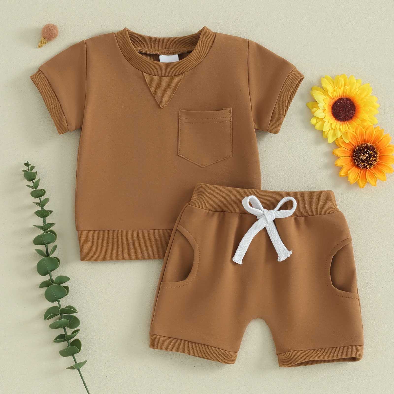 Clothing Sets 2023-12-18 Lioraitiin Newborn Baby Boy Summer Clothes Solid Color Short Sleeve O-Neck T Shirt with Shorts Infant Toddler Outfit R240708