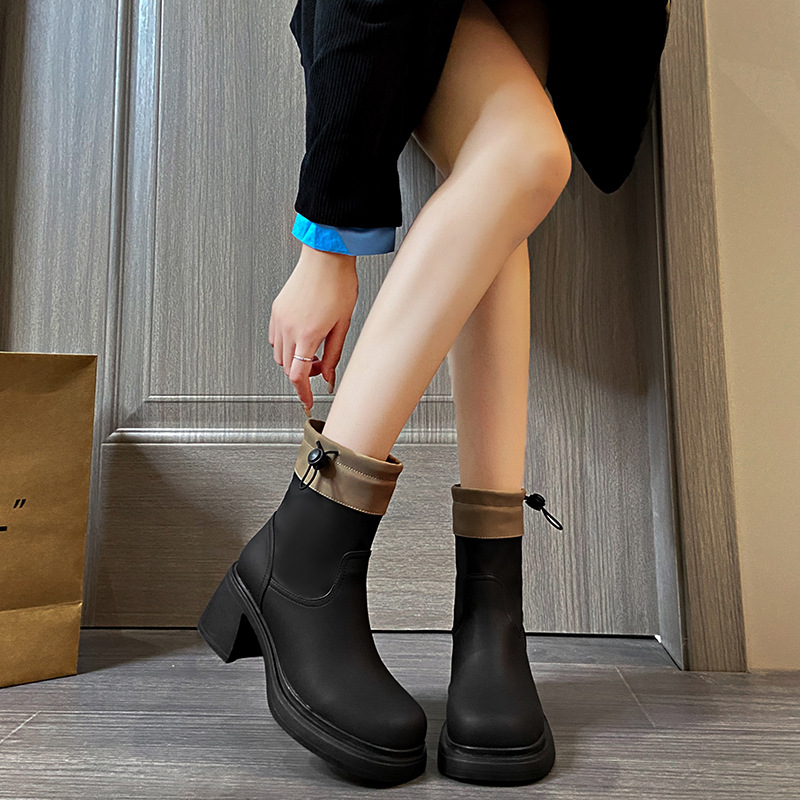 Designer Shoes In Black And White Women's Boots Autumn Winter Splicing Fashionable Wear Minimalist Style Comfortable Triple Kahki Free Shipping